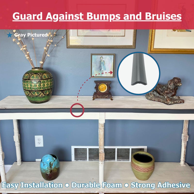 Cardinal Gates EC Edge Cushion for Baby Proofing - Edge Corner Protector Soft Foam Strip for Baby Safety â€“ Guard Against Child Injury on Desk, Table, Bed - 12 Feet of Padding - Made in USA â€“ Gray - Image 4